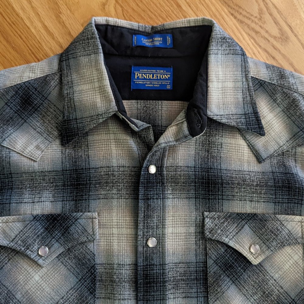 Pendleton Men's Snap-Front Western Canyon Shirt, Wool, Slate/White Plaid